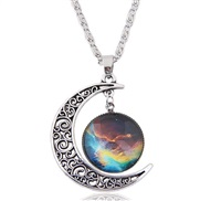 Y occidental style fashion   retro silver hollow day Moon   personality lady necklace