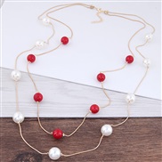 Korean style fashion  Ladies elegant generous large pieces Pearl snake Double layer necklace sweater chain