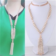 ( gold ) occidental style fashion  all-Purpose Pearl beads tassel personality long necklace sweater chain