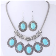 occidental style  Metal mosaic turquoise Round temperament necklace earrings set