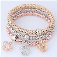 occidental style fashion brief crown pendant three color chain multilayer bracelet