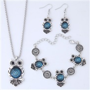 occidental style fashion  Metal all-Purpose retro owl personality necklace  bracelet earrings  set