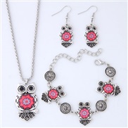 occidental style fashion  Metal all-Purpose retro owl personality necklace  bracelet earrings  set