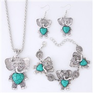 occidental style  Metal mosaic turquoise lovely samll temperament necklace earrings  bracelet  set