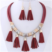  occidental style fashion  concise Bohemia wind all-Purpose tassel temperament fashion necklace earrings  set