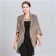 # occidental style Autumn and Winter loose and comfortable Stripe tassel knitting cardigan shawl cloak