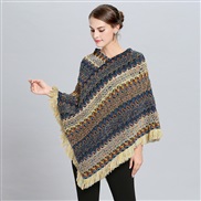 # Autumn and Winter color Stripe tassel knitting hedging cloak shawl