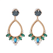( green)UR earrings occidental style high-end glass diamond Alloy ear stud earring