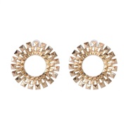 ( Gold)UR square splice earrings occidental style personality high-end ear stud
