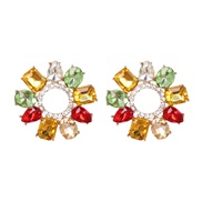 ( Color) occidental style new Round color diamond personality ear stud Alloy earrings