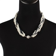 fashion occidental style retro exaggerating multilayer white Pearl crystal weave necklace