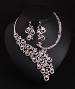( AB white)( Color)( green)  occidental style exaggerating crystal peacock necklace earrings set bride banquet woma
