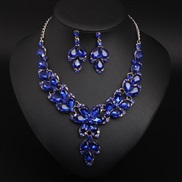 ( blue)( green)( red)  crystal gem flowers clavicle necklace earrings set occidental style