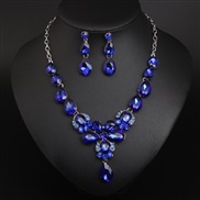 ( blue)( green)  occidental style crystal gem clavicle short necklace earrings set drop woman