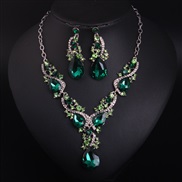 ( green)  occidental style luxurious crystal gem necklace earrings set  exaggerating fashion woman