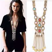 occidental style fashion  Metal concise Bohemian style exaggerating tassel temperament long necklace