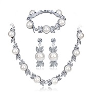 brief temperament style set  fashion Korean style Rhinestone Pearl necklace earrings bracelet three