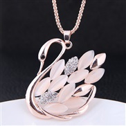 occidental style fashion  Metal diamond Opal swan all-Purpose long necklace sweater chain