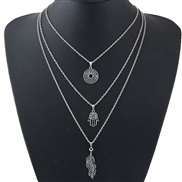 occidental style fashion  Metal multilayer leaves pendant all-Purpose personality necklace