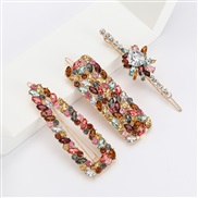 ( three piece suit)occidental style wind exaggerating fashion Alloy diamond colorful diamond flowers geometry hair clip 