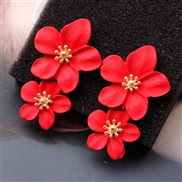 ( red)creative Earring occidental style personality trend multicolor Double layer flowers ear stud brief sweet earrings