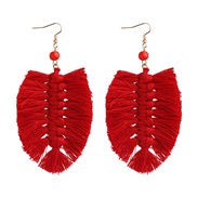 ( Oxblood red)occidental style geometry pure handmade tassel earrings woman retro generous ear stud Bohemia ethnic style