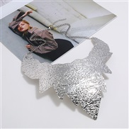 ( Silver)occidental style exaggerating  Metal textured surface frosting leaves eaf necklace woman brief Collar