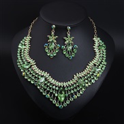 ( green)  occidental style exaggerating colorful diamond necklace earrings set banquet fashion woman