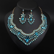 ( blue)  occidental style exaggerating colorful diamond necklace earrings set banquet fashion woman