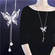 fine Korean style fashion  Metal flash diamond butterfly long necklace/ sweater chain