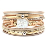 ( Beige)Wish Bohemia ethnic style bracelet woman multilayer leather Pearl occidental style