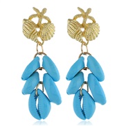 ( sky blue )  natural Shells tassel earrings woman fashion wind ear stud occidental style