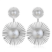 ( Silver)occidental style wind lady earrings  exaggerating Street Snap wind Metal sun flower earring