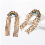 ( Color)fashion creative Rhinestone diamond rainbow tassel earrings woman occidental style personality fully-jewelled su