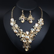 ( champagne)  super flowers occidental style crystal necklace earrings set bride