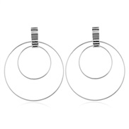 ( Silver)exaggerating earrings brief atmospheric circle Metal surface geometry Double ear stud trend personality earring