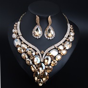 ( champagne)  occidental style crystal gem clavicle necklace earrings set bride banquet exaggerating woman