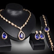 ( blue)  occidental style Alloy necklace four drop gem clavicle chain bride banquet woman