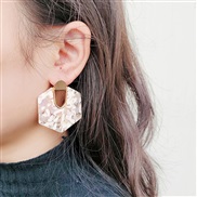 ( Pink)Koreains retro exaggerating wind transparent pattern resin Oval hollow earrings  ear stud