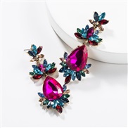 ( rose Red)occidental style exaggerating drop multilayer Acrylic diamond flowers earrings woman retro temperament fashio