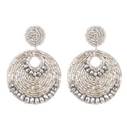 ( Silver) occidental style geometry crystal beads ethnic style ear stud personality