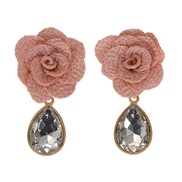 ( Pink)occidental style exaggerating handmade Cloth weave flowers earrings  all-Purpose diamond drop flowers earrings