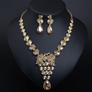 ( yellow)  occidental style crystal gem necklace earrings set banquet woman