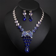 ( blue)  occidental style crystal gem necklace earrings set banquet woman