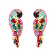 ( Pink)occidental style style embed Rhinestone samll earrings  personality style Street Snap