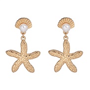 ( Gold)UR creative personality earrings starfish earring Pearl