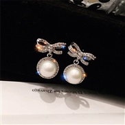 silver Pearl bow ear stud woman high Earring samll temperament earrings woman Korea earring