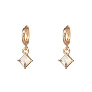 ( champagne)Korea geometry square diamond gem earring buckle ear stud woman temperament all-Purpose flash diamond