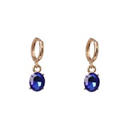( blue)Korea geometry Oval diamond gem earring buckle ear stud woman temperament all-Purpose flash diamond