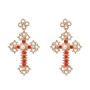 ( red)palace wind retro diamond ear stud woman occidental style cross earrings long style earring elegant Earring earrin